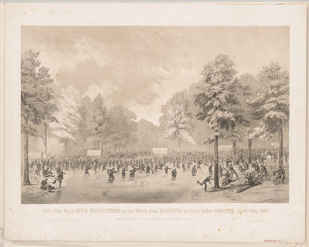 The 10th Reg't Iowa Volunteers on the march from Hamburg to camp before Corinth, April 28th 1862